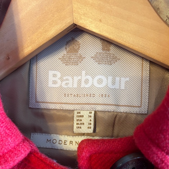 Barbour Alberta Red Wool Belted Pea Coat - Picture 13 of 16